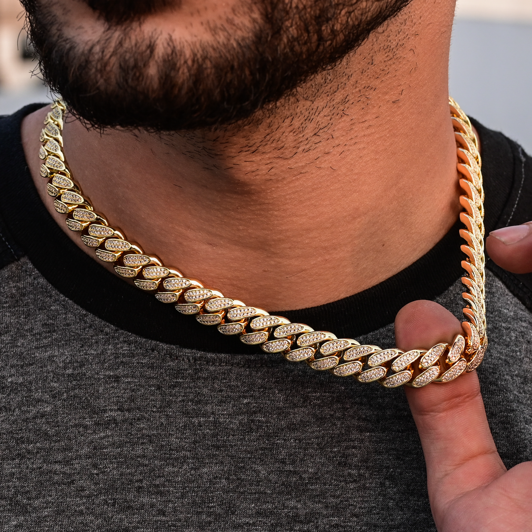 Diamond Cuban Link Chain (10mm) in Yellow Gold